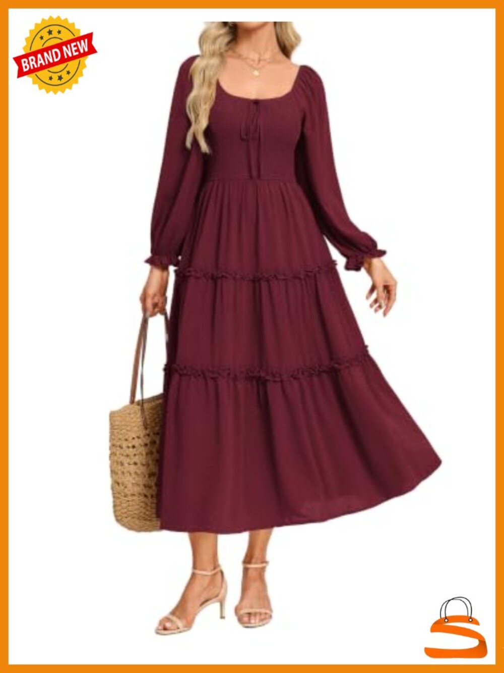 Polyester Floral Maxi Dress with Pockets & Smocked Bust Long Sleeve